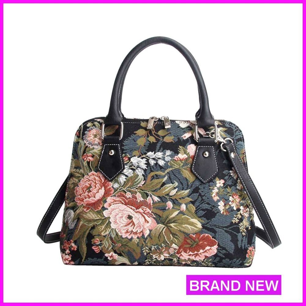 Tapestry Crossbody Bag Fashion Shoulder Bag Faux Leather Chic Boho Handbag
